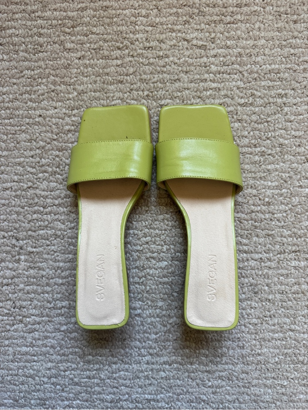 ALOHAS Lime Green Square Toe Slide Mules
